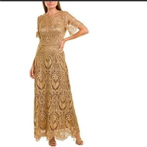 JS Collection short sleeves Lace cheverone A-Line Evening long gown